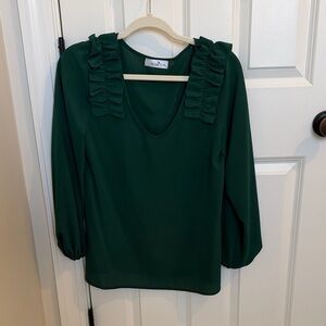 Elegant Deep Green Ruffle Blouse